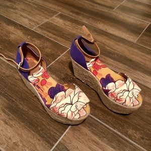 Tory Burch Purple and Floral Espadrilles (wedge)